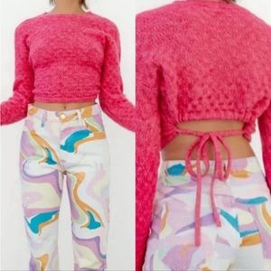 NWT Zara Cropped Backless Pink Knit Sweater